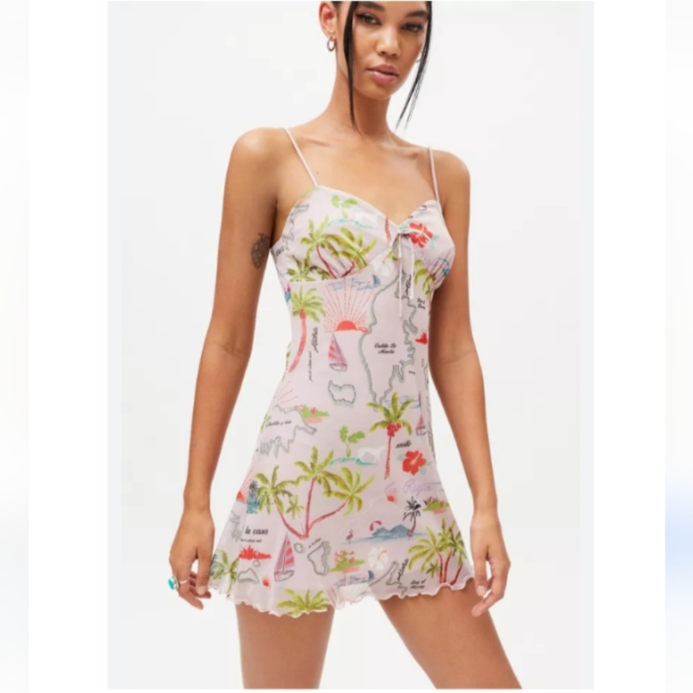 Urban Outfitters Elodie Pink Map Y2K Coquette Mini Dress